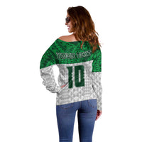 Custom Hawaii Volleyball-Kakau Motif Green Color Off Shoulder Sweater LT03 - Polynesian Pride