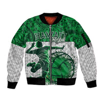 Custom Hawaii Volleyball-Kakau Motif Green Color Sleeve Zip Bomber Jacket