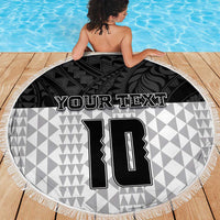 Custom Hawaii Volleyball-Kakau Motif Grayscale Color Beach Blanket