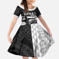 Custom Hawaii Volleyball-Kakau Motif Grayscale Color Family Matching Short Sleeve Bodycon Dress and Hawaiian Shirt