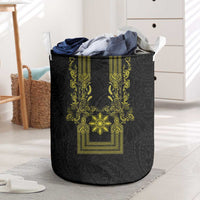 Philippines Barong Style Laundry Basket with Polynesian Art and Leaf Motif Black-Gold Color