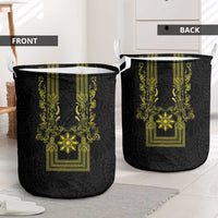 Philippines Barong Style Laundry Basket with Polynesian Art and Leaf Motif Black-Gold Color