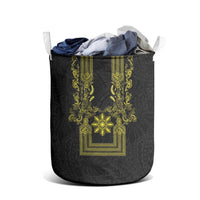 Philippines Barong Style Laundry Basket with Polynesian Art and Leaf Motif Black-Gold Color