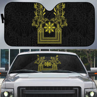 Philippines Barong Style Auto Sun Shade with Polynesian Art and Leaf Motif Black-Gold Color