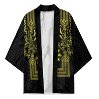 Philippines Barong Style Kimono with Polynesian Art and Leaf Motif Black-Gold Color LT03 Unisex Black - Polynesian Pride