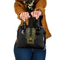 Philippines Barong Style Shoulder Handbag with Polynesian Art and Leaf Motif Black-Gold Color LT03 One Size Black - Polynesian Pride