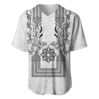 Philippines Barong Style Baseball Jersey with Polynesian Art and Leaf Motif Black-White Color LT03 White - Polynesian Pride