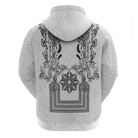 Philippines Barong Style Hoodie with Polynesian Art and Leaf Motif Black-White Color LT03 - Polynesian Pride