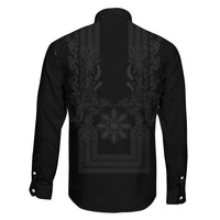 Philippines Barong Style Family Matching Puletasi and Hawaiian Shirt with Polynesian Art and Leaf Motif Black Color