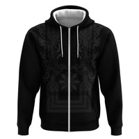 Philippines Barong Style Hoodie with Polynesian Art and Leaf Motif Black Color LT03 Zip Hoodie Black - Polynesian Pride