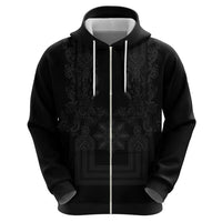 Philippines Barong Style Hoodie with Polynesian Art and Leaf Motif Black Color LT03 - Polynesian Pride