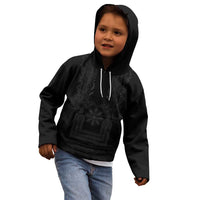 Philippines Barong Style Kid Hoodie with Polynesian Art and Leaf Motif Black Color LT03 - Polynesian Pride