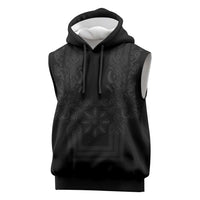 Philippines Barong Style Sleeveless Hoodie with Polynesian Art and Leaf Motif Black Color LT03 Black - Polynesian Pride