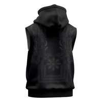 Philippines Barong Style Sleeveless Hoodie with Polynesian Art and Leaf Motif Black Color LT03 - Polynesian Pride