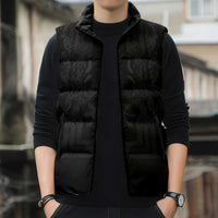 Philippines Barong Style Sleeveless Puffer Jacket with Polynesian Art and Leaf Motif Black Color LT03 - Polynesian Pride
