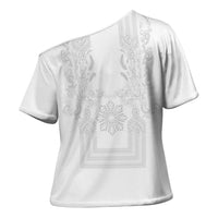 Philippines Barong Style Cross Shoulder Shirt with Polynesian Art and Leaf Motif White Color LT03 - Polynesian Pride