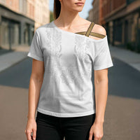 Philippines Barong Style Cross Shoulder Shirt with Polynesian Art and Leaf Motif White Color LT03 - Polynesian Pride