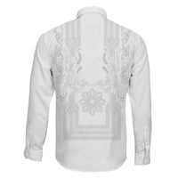 Philippines Barong Style Family Matching Puletasi and Hawaiian Shirt with Polynesian Art and Leaf Motif White Color