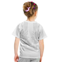 Philippines Barong Style Kid T Shirt with Polynesian Art and Leaf Motif White Color LT03 - Polynesian Pride