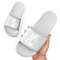 Philippines Barong Style Slide Sandals with Polynesian Art and Leaf Motif White Color LT03 - Polynesian Pride