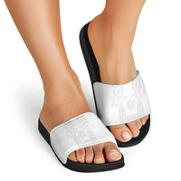 Philippines Barong Style Slide Sandals with Polynesian Art and Leaf Motif White Color LT03 - Polynesian Pride