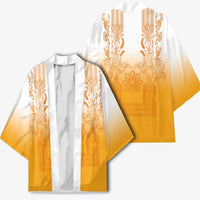 Philippines Barong Style Kimono with Polynesian Art and Leaf Motif Yellow Color LT03 - Polynesian Pride