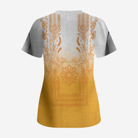 Philippines Barong Style Scrub Top with Polynesian Art and Leaf Motif Yellow Color LT03 - Polynesian Pride