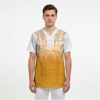 Philippines Barong Style Scrub Top with Polynesian Art and Leaf Motif Yellow Color LT03 - Polynesian Pride