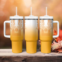 Philippines Barong Style Tumbler With Handle with Polynesian Art and Leaf Motif Yellow Color LT03 - Polynesian Pride