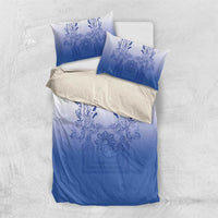 Philippines Barong Style Bedding Set with Polynesian Art and Leaf Motif Blue Color