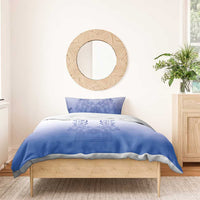Philippines Barong Style Bedding Set with Polynesian Art and Leaf Motif Blue Color