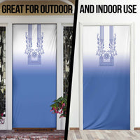 Philippines Barong Style Door Cover with Polynesian Art and Leaf Motif Blue Color