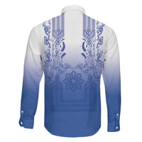 Philippines Barong Style Family Matching Long Sleeve Bodycon Dress and Hawaiian Shirt with Polynesian Art and Leaf Motif Blue Color LT03 - Polynesian Pride