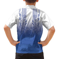 Philippines Barong Style Family Matching Summer Maxi Dress and Hawaiian Shirt with Polynesian Art and Leaf Motif Blue Color LT03 - Polynesian Pride