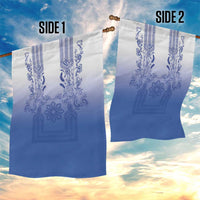 Philippines Barong Style Garden Flag with Polynesian Art and Leaf Motif Blue Color