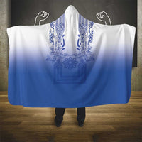 Philippines Barong Style Hooded Blanket with Polynesian Art and Leaf Motif Blue Color
