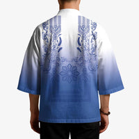 Philippines Barong Style Kimono with Polynesian Art and Leaf Motif Blue Color LT03 - Polynesian Pride