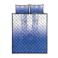 Philippines Barong Style Quilt Bed Set with Polynesian Art and Leaf Motif Blue Color