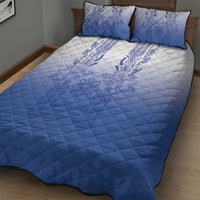 Philippines Barong Style Quilt Bed Set with Polynesian Art and Leaf Motif Blue Color
