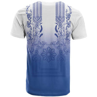 Philippines Barong Style T Shirt with Polynesian Art and Leaf Motif Blue Color