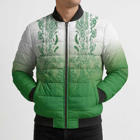 Philippines Barong Style Bomber Puffer Jacket with Polynesian Art and Leaf Motif Green Color LT03 - Polynesian Pride