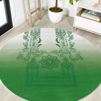 Philippines Barong Style Round Carpet with Polynesian Art and Leaf Motif Green Color LT03 Green - Polynesian Pride