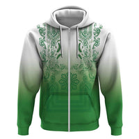 Philippines Barong Style Zip Hoodie with Polynesian Art and Leaf Motif Green Color LT03 Zip Hoodie Green - Polynesian Pride