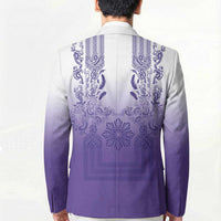 Philippines Barong Style Blazer with Polynesian Art and Leaf Motif Purple Color