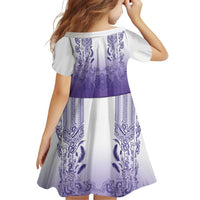 Philippines Barong Style Family Matching Long Sleeve Bodycon Dress and Hawaiian Shirt with Polynesian Art and Leaf Motif Purple Color LT03 - Polynesian Pride