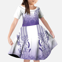 Philippines Barong Style Family Matching Mermaid Dress and Hawaiian Shirt with Polynesian Art and Leaf Motif Purple Color LT03 Daughter's Dress Purple - Polynesian Pride