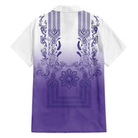 Philippines Barong Style Family Matching Short Sleeve Bodycon Dress and Hawaiian Shirt with Polynesian Art and Leaf Motif Purple Color LT03 - Polynesian Pride