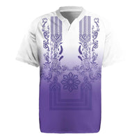 Philippines Barong Style Rugby Jersey with Polynesian Art and Leaf Motif Purple Color LT03 Purple - Polynesian Pride