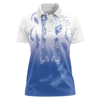 Philippines National Costume Style Women Polo Shirt Barong Tagalog and Eagle Feather Blue Color