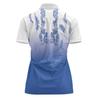 Philippines National Costume Style Women Polo Shirt Barong Tagalog and Eagle Feather Blue Color